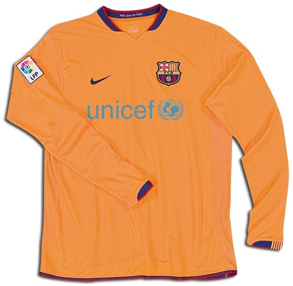 Barcelona shirts: 2007 away long sleeve orange shirt