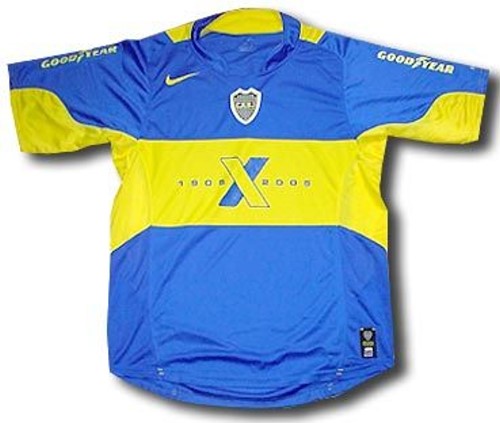 Boca Juniors shirts: 2006 home blue and yellow (gold) Centennary shirt