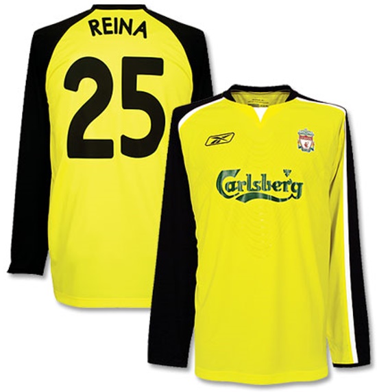 Liverpool shirts: 2005 away yellow, black and white shirt