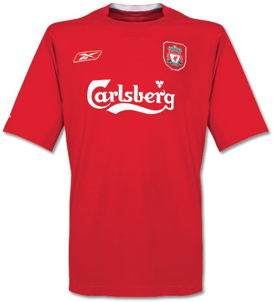 Liverpool shirts: 2005 home red and white shirt