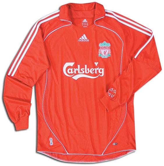 Liverpool shirts: 2007 home long sleeve red and white shirt