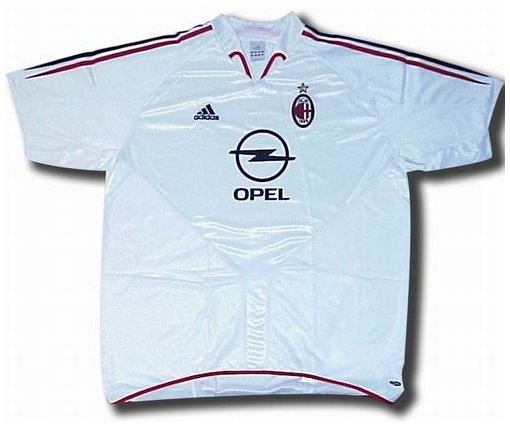 Milan shirts: 2005 away white, red and black shirt